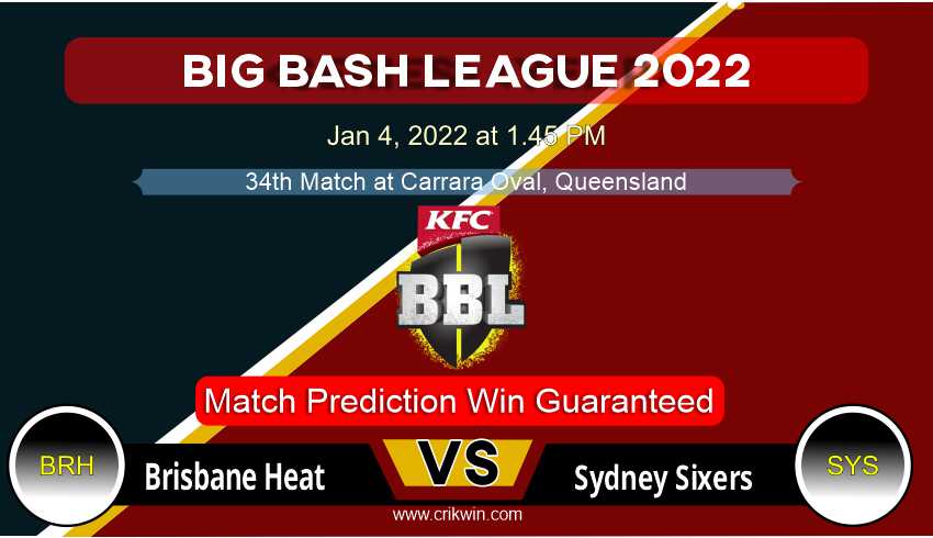 Brisbane Heat vs Sydney Sixers T20 34th Today Match Prediction with latest all updates from Big Bash League 2022 Jan 4, 2022 at 1.45 PM Match