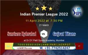 Hyderabad vs Gujrat 21st Match Prediction Today - IPL 2022